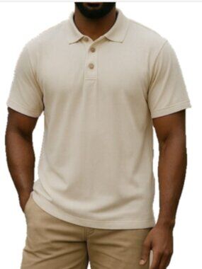 Eddie Bauer Men’s Polo Shirt Size L Beige Stretch Cotton Short Sleeve